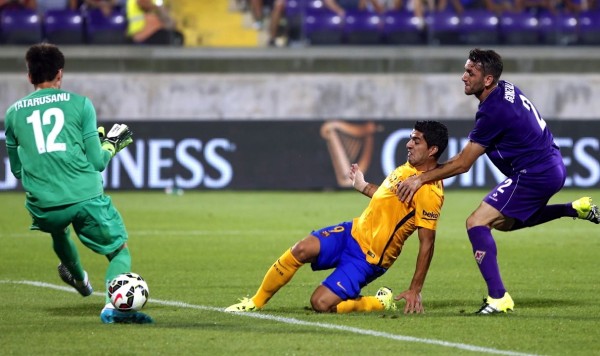Suárez marcou o único gol do Barça contra a Fiorentina. 